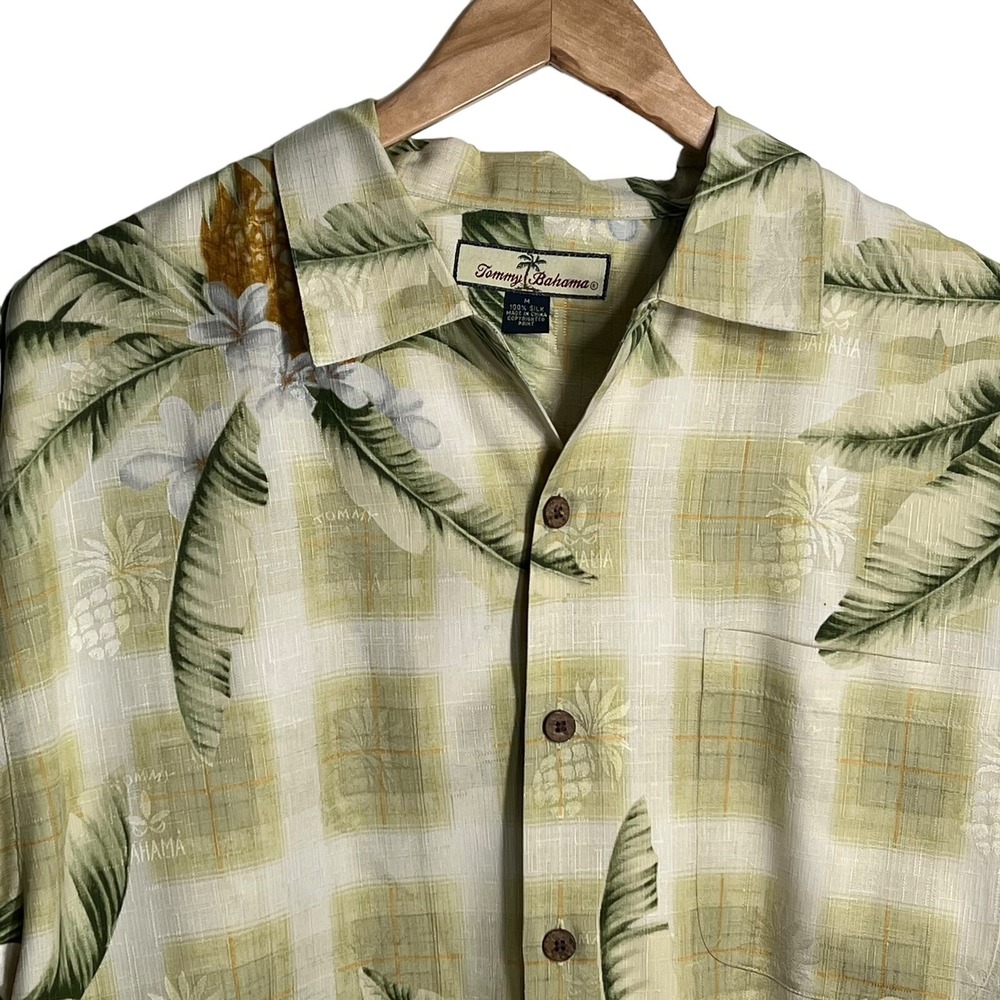 Tommy Bahama Silk Men Medium Pineapple Leaf Floral Button Up Shirt